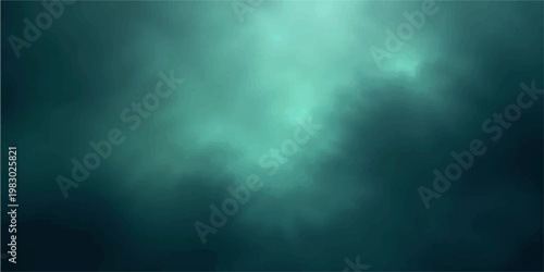 Blue light rays pierce through a dark sky of smoke and mist, creating a textured backdrop of motion and deep blue color over the night sea