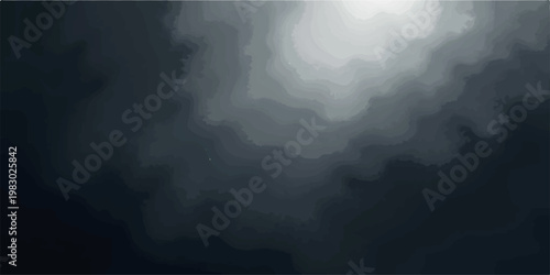 Mist, fog, and sun rays break through dark storm clouds in an abstract nature cloudscape of light and blue texture