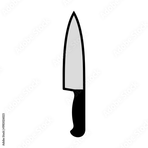 A simple, clean illustration of a chef's knife with a black handle and a silver blade.
