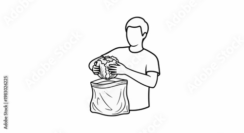 Person placing a head of lettuce into a bag