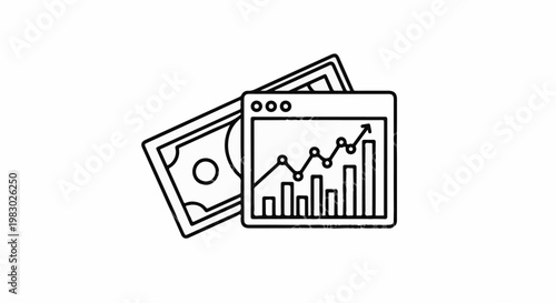 A stylized illustration of a financial graph with an upward trend, paired with a banknote