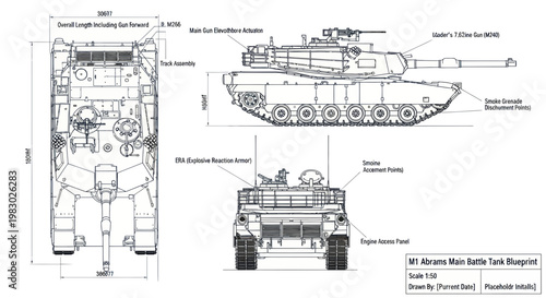 M1 Abrams Battle Tank Blueprint - Technical Drawing and Schematics