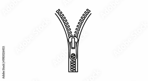 A simple line drawing of a partially opened zipper