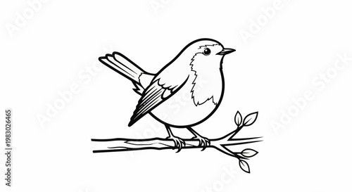 A simple line drawing of a plump bird with its tail fanned out, perched on a branch