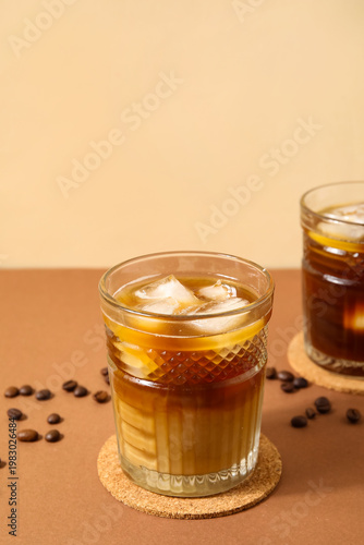 Glasses of ice coffee with ...