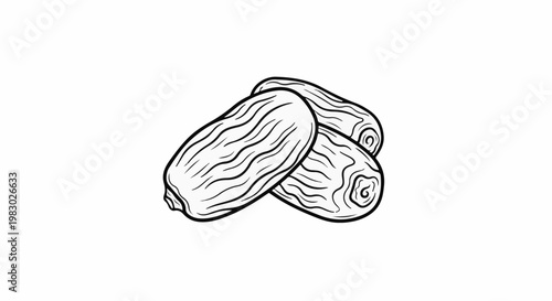 A simple black and white line drawing of three dried dates clustered together