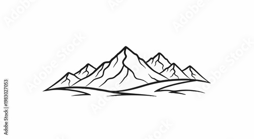 Stylized black line drawing of mountain peaks and rolling hills