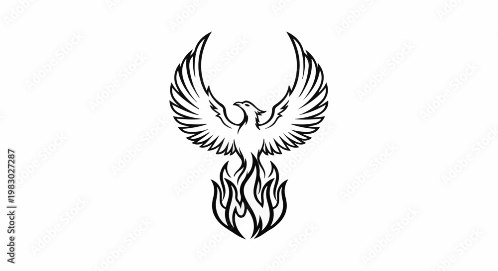 Obraz premium Stylized black phoenix rising from flames, graphic depiction