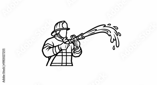 A firefighter in uniform aims a hose, spraying a stream of water