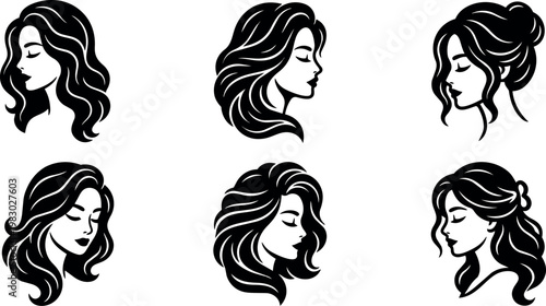 Six woman profiles with different hairstyles