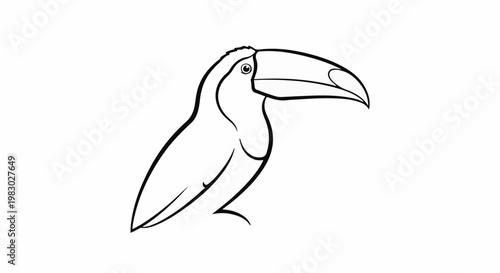 A simple black and white line drawing of a toucan with its distinctive large beak