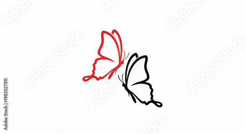 Two stylized butterflies, one red, one black, against a white background