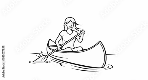 Woman happily paddling a canoe on water