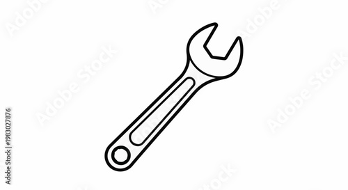 A simple line drawing of a single open-end wrench on a white background