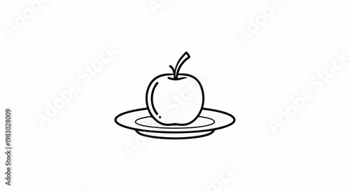 A simple line drawing of an apple resting on a plate