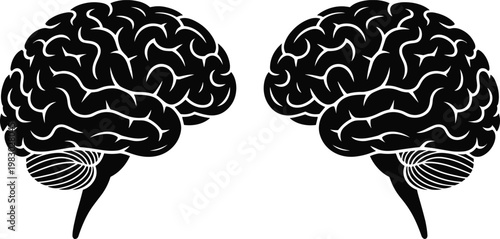 Brain icons, human brain illustrations, black and white vector graphics, neuroscience symbols, cerebral graphics
