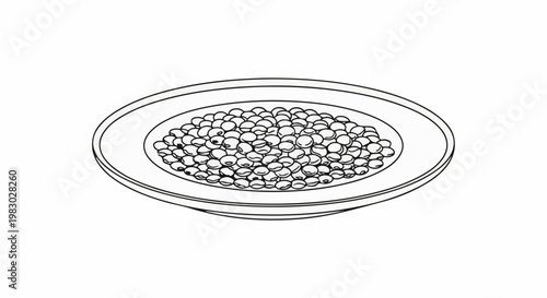 A simple line drawing depicts a circular plate filled with many small, round objects