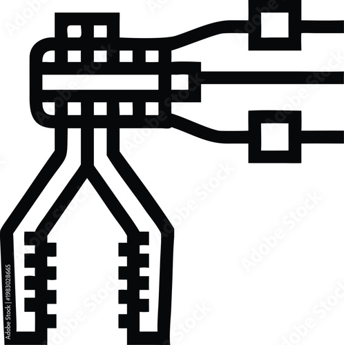 Line Icon of a Robotic Arm Gripper with Wires for Industrial Automation
