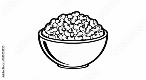 A simple black and white drawing of a bowl filled with beans