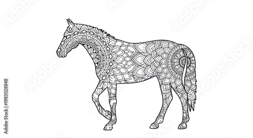 Detailed mandala horse design for coloring or decorative purposes