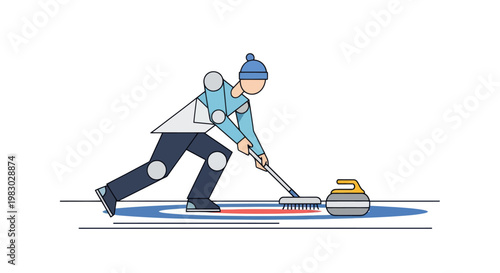 A person playing curling, sweeping the ice with a broom.