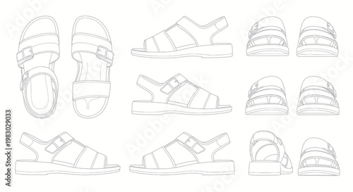 Collection of sandal drawings from different angles