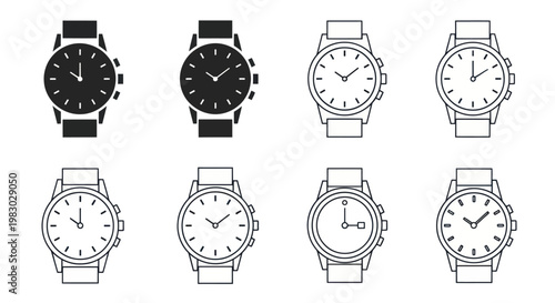Collection of various watch icons on a white background.