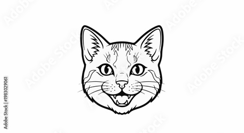 A simple black and white line drawing of a cat's face