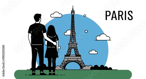 Couple Gazing At Eiffel Tower In Paris