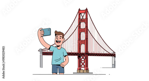 Man Taking Selfie In Front Of Golden Gate Bridge