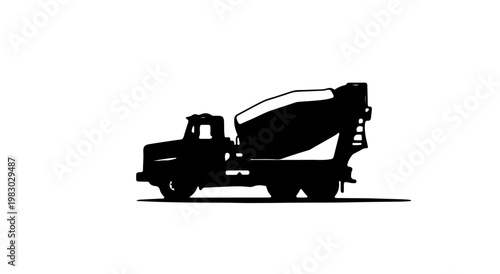 Cement mixer truck silhouette on white background  