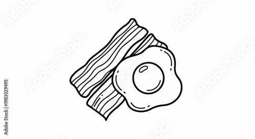 A hand-drawn illustration of crispy bacon strips alongside a sunny-side-up fried egg