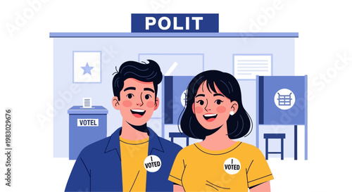 Happy Couple Voting At Polling Station