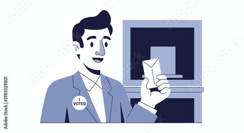 Man Submitting Ballot at Polling Station