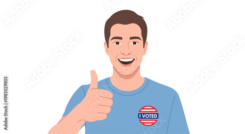 Man With 'I Voted' Sticker Showing Thumbs Up