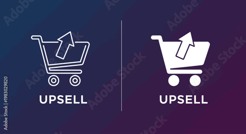 Upsell shopping carts with rising arrows on dark background compare
