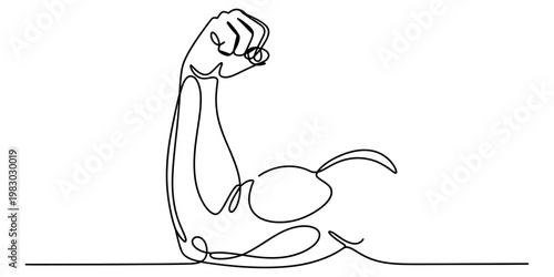 A continuous line drawing depicting a strong human arm flexing its bicep muscle with power today Vector, illustration