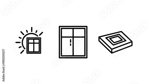 Window icons for sun closed smart home control home automation user experience graphic resources white background two pane building architecture interface daylight technology security