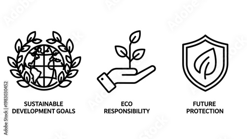 Sustainable development goals eco responsibility future protection icons with climate change environment sustainability protection conservation responsibility development preservation security