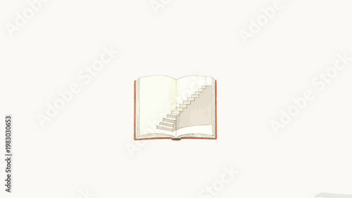 Minimalist Hand-Drawn Illustration of an Open Book With a Staircase Rising From Its Pages, Symbolizing Knowledge as a Path of Growth and Progress