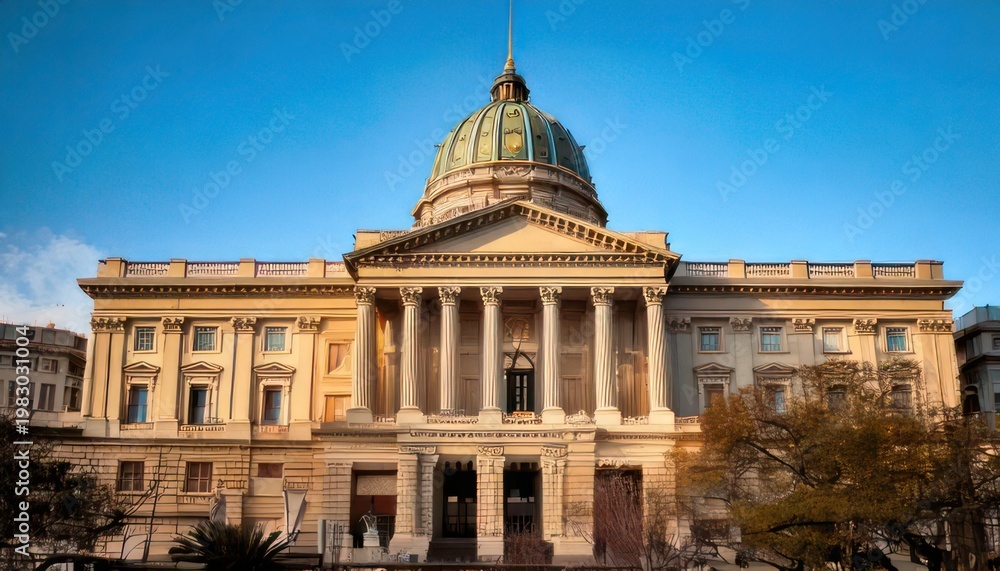 Fototapeta premium Majestic Architecture - A Grand Building with Dome and Columns.