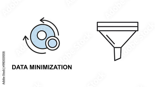 Data minimization and filtering icon representing information processing and optimization strategies with white background minimization processing reduction optimize information security
