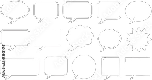 Collection of hand-drawn speech and thought bubble outlines for creative design projects isolated on transparent background, Vector, illustration