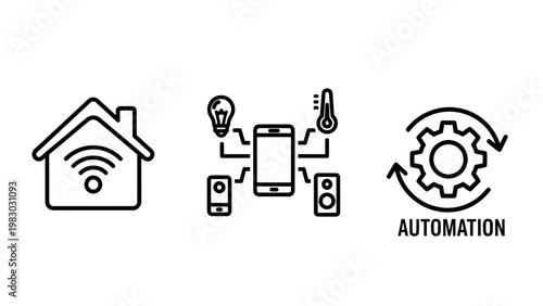 Smart home automation and internet of things icons with connected devices light bulb automation smartphone technology connectivity intelligent management thermometer security innovation