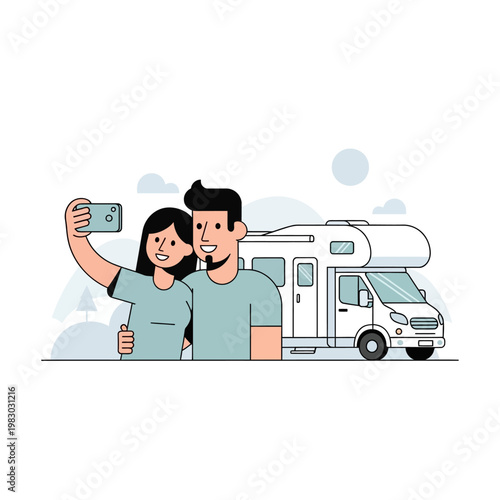 Couple Taking Selfie with RV.