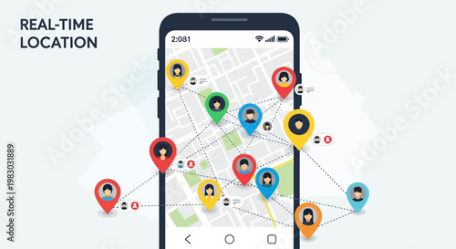 Smartphone with location map on screen.