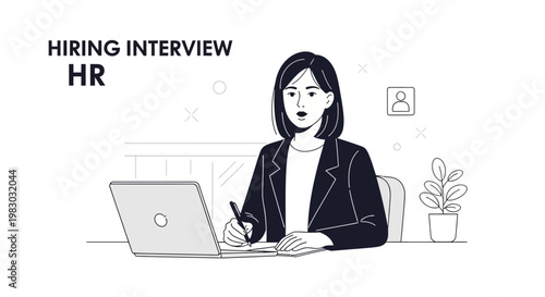 HR Hiring Interview: Woman Recruiter With Laptop Takes Notes