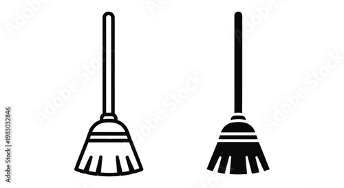 Two brooms one outlined and one solid black defined by a distinct silhouette