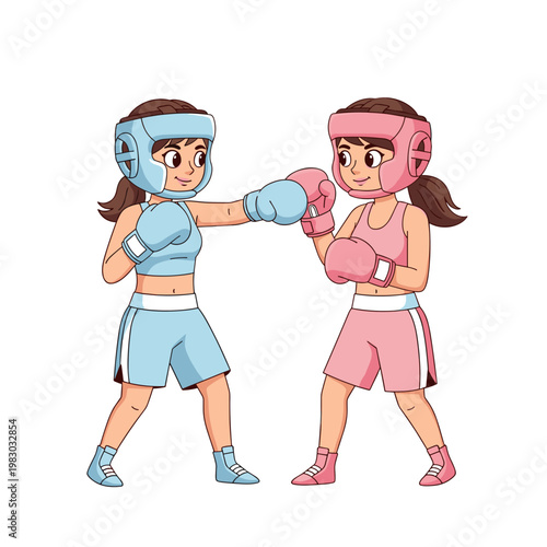 Teen girls  boxing in training sparring match indoors  