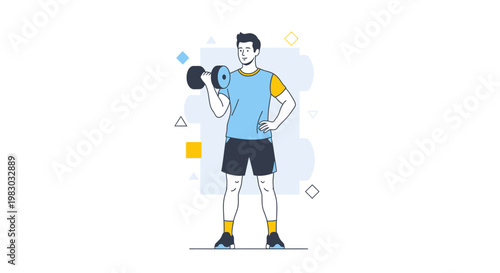 Man lifting dumbbell, fitness workout, healthy lifestyle, exercise, gym, flat design